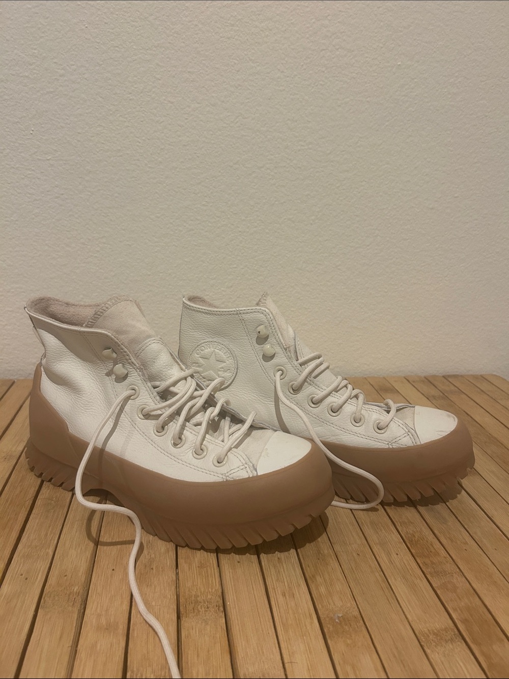 Converse Women's High-Top Lace-Up Boots in Off-White and Tan